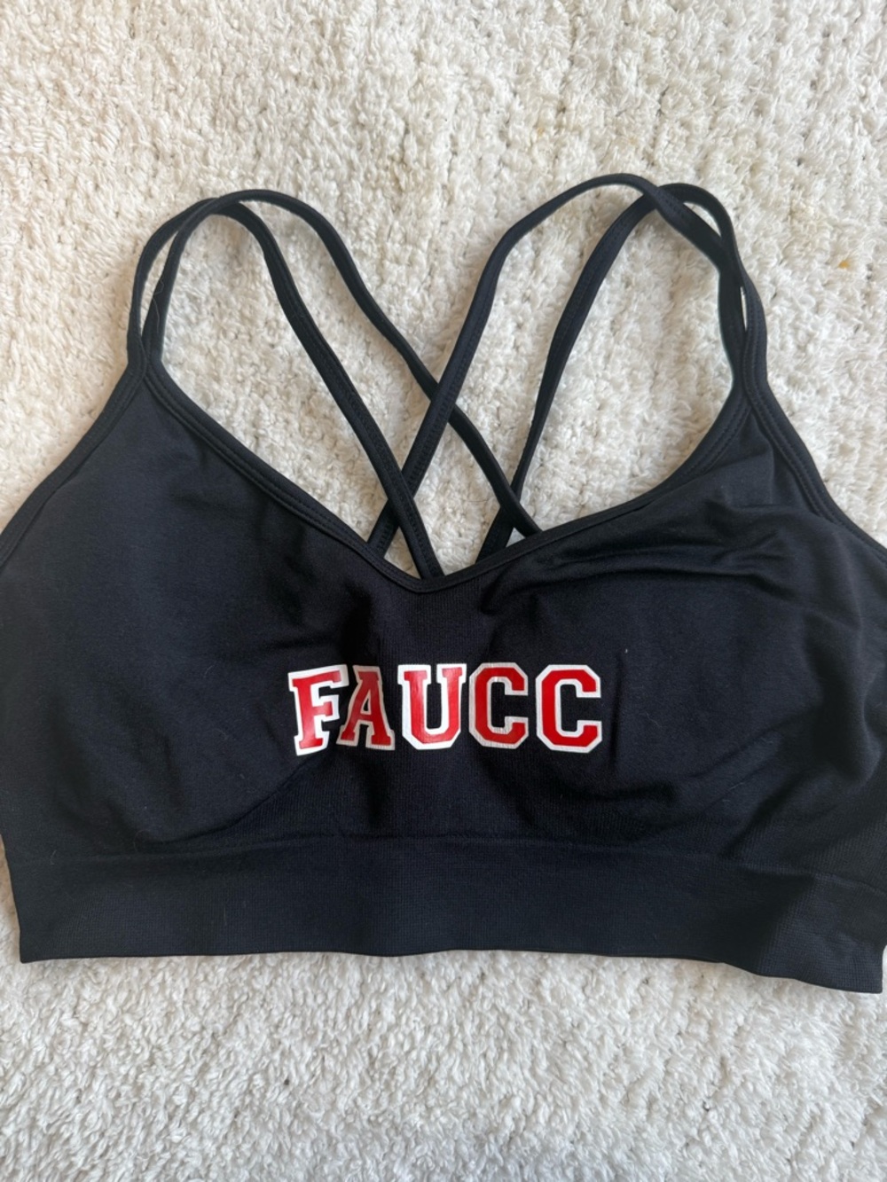 FAU CHEER Black Strappy Sports Bralette with FAUCC Logo
